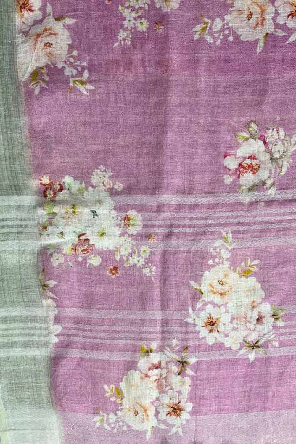 Stunning Pink Bhagalpur Pure Linen Digital Printed Saree - Luxurion World