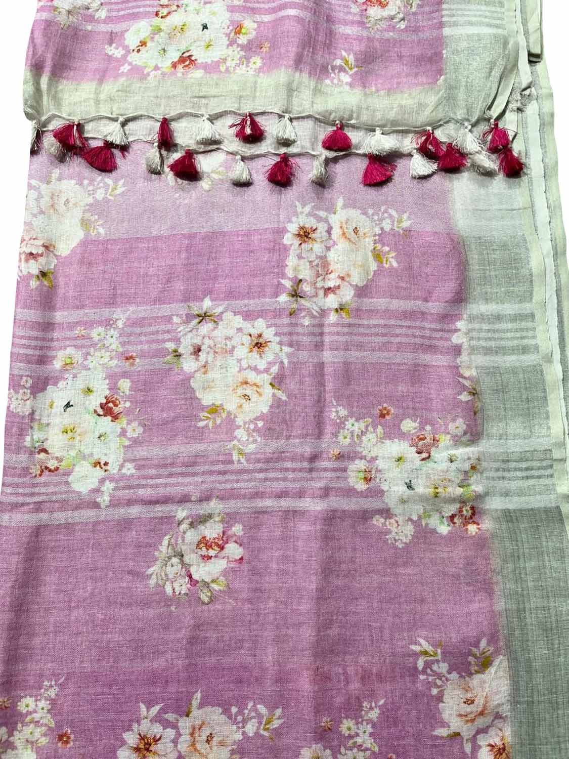 Stunning Pink Bhagalpur Pure Linen Digital Printed Saree - Luxurion World