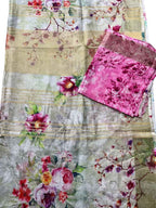 Multicolor Bhagalpur Pure Linen Digital Printed Saree - Luxurion World