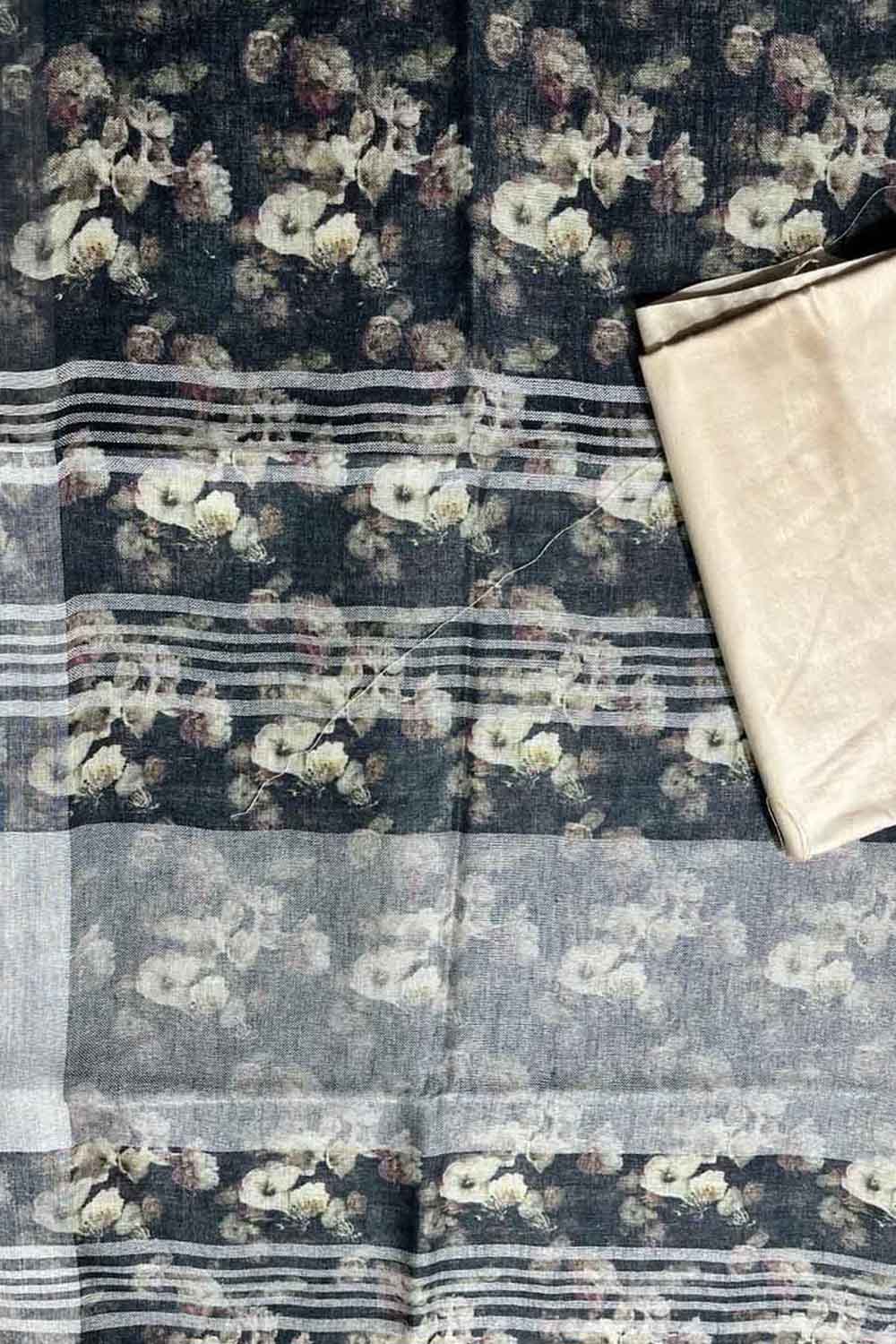 Multicolor Bhagalpur Pure Linen Digital Printed Saree - Luxurion World