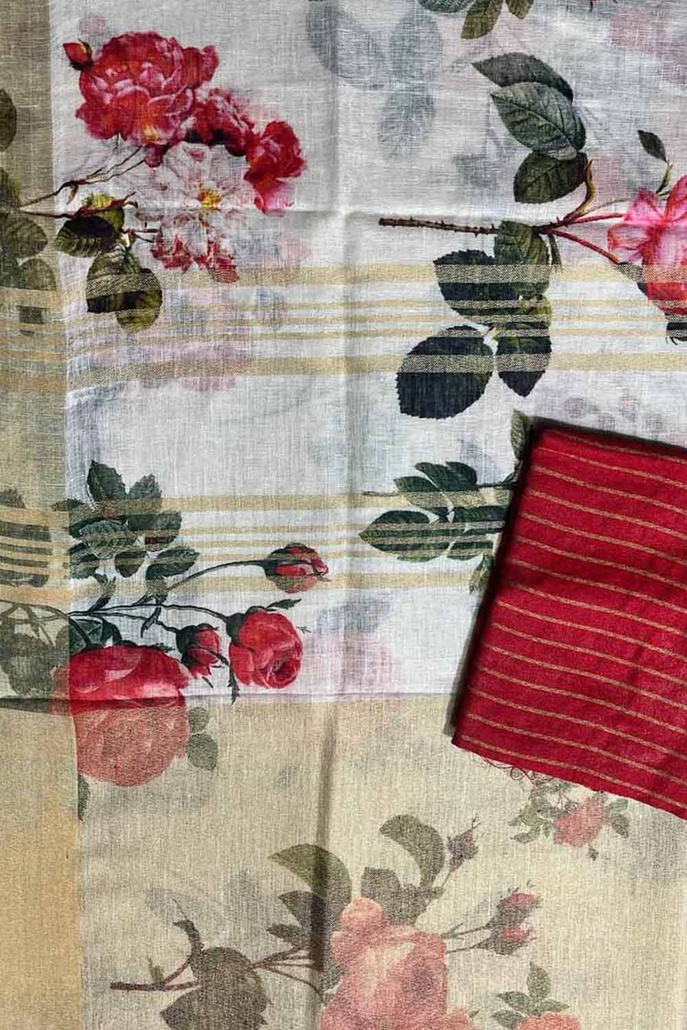 Multicolor Bhagalpur Pure Linen Digital Printed Saree - Luxurion World