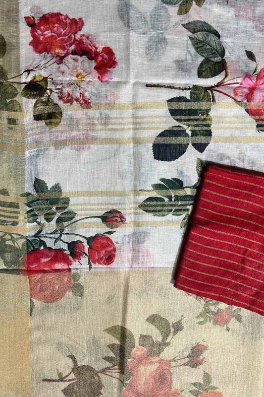 Multicolor Bhagalpur Pure Linen Digital Printed Saree - Luxurion World