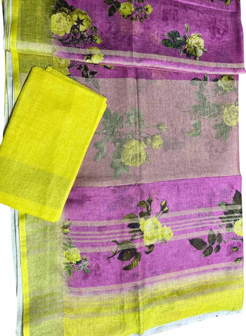 Stunning Pink Bhagalpur Pure Linen Digital Printed Saree - Luxurion World