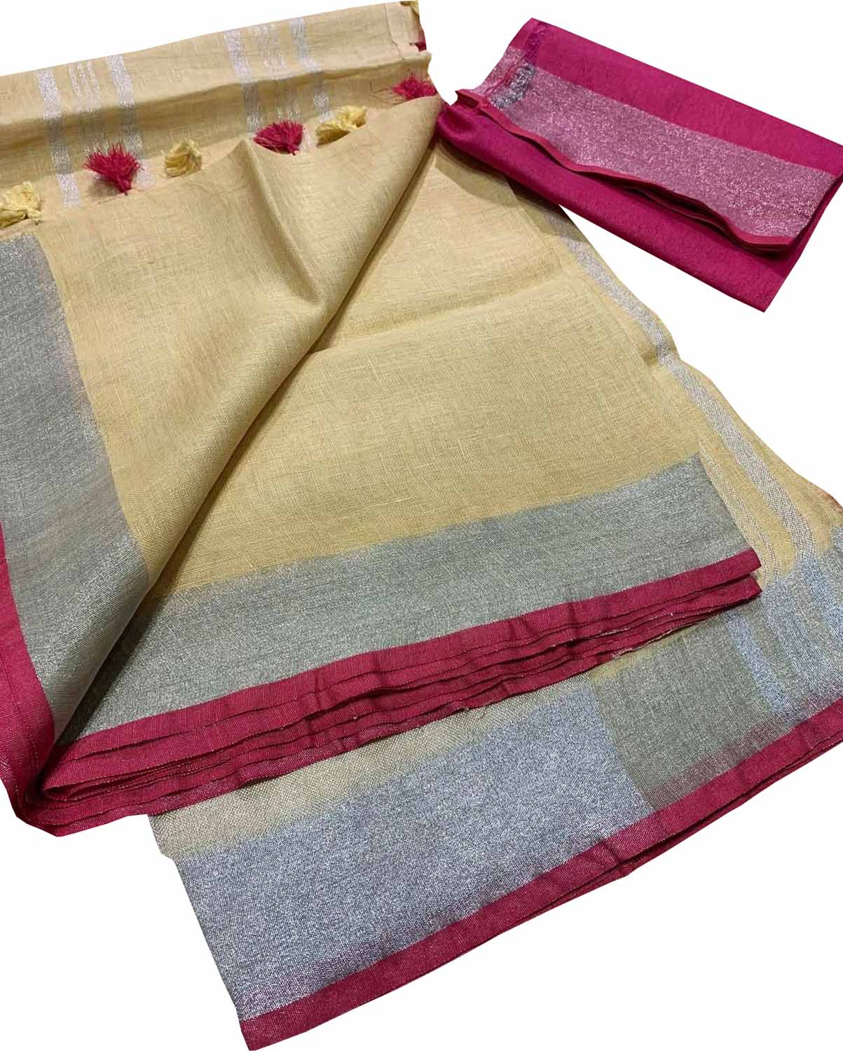 Pastel And Pink Bhagalpur Pure Linen Saree - Luxurion World