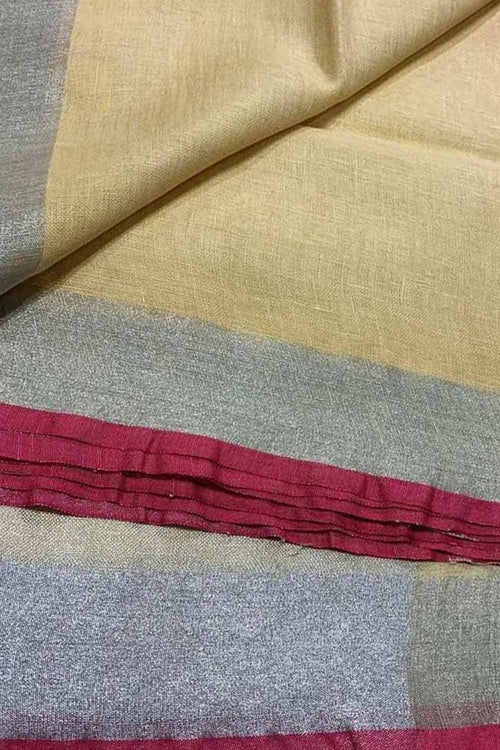 Pastel And Pink Bhagalpur Pure Linen Saree - Luxurion World
