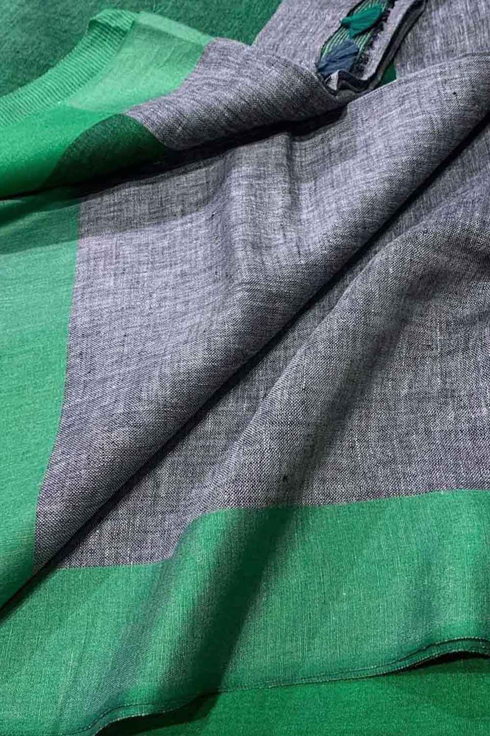 Grey And Green Bhagalpur Pure Linen Saree - Luxurion World