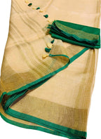 Pastel And Green Bhagalpur Pure Linen Saree - Luxurion World