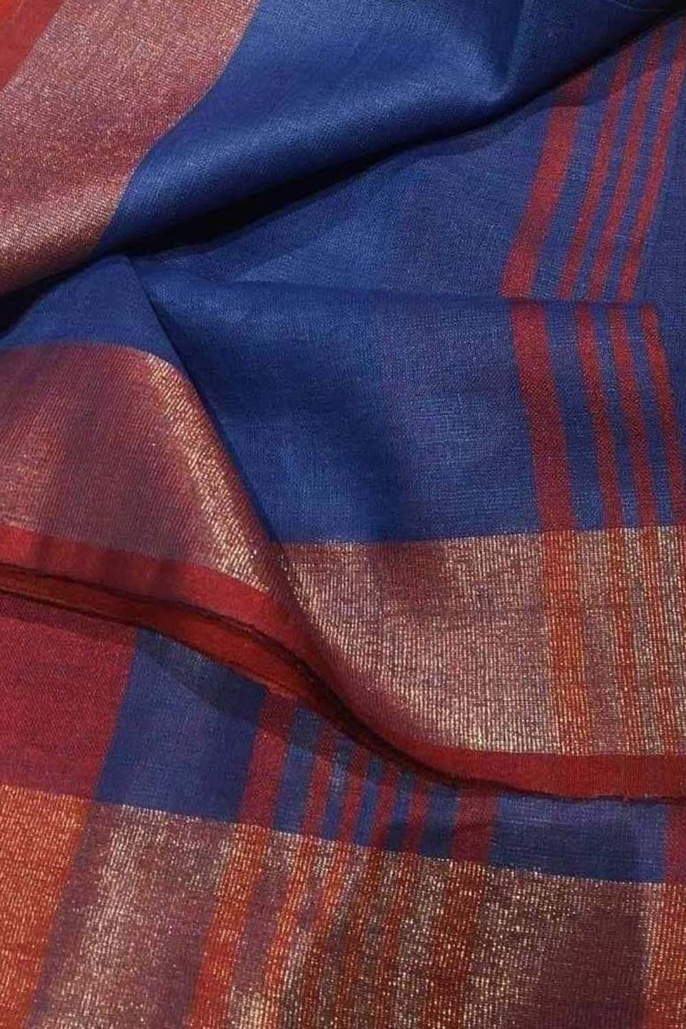 Blue Bhagalpur Pure Linen Saree - Luxurion World