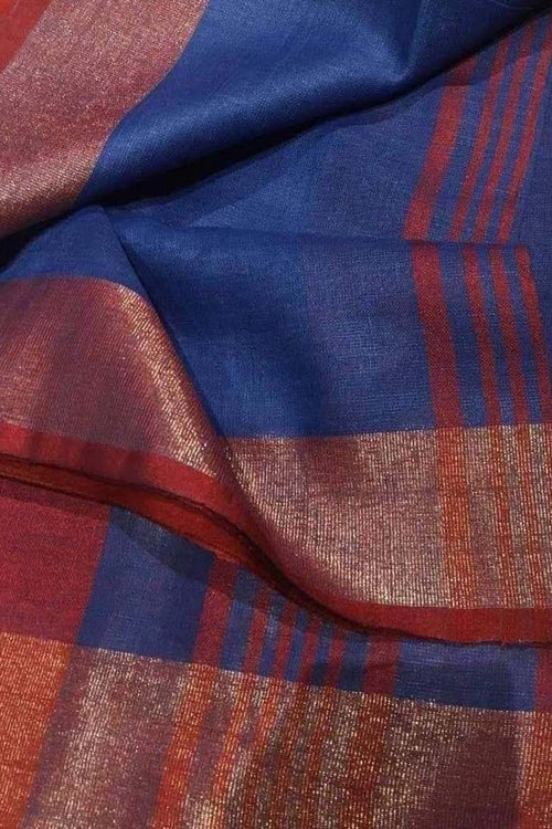 Blue Bhagalpur Pure Linen Saree - Luxurion World