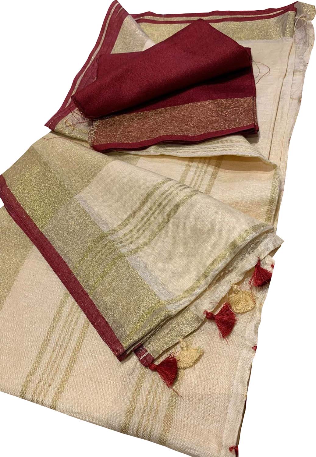 Pastel And Maroon Bhagalpur Pure Linen Saree - Luxurion World
