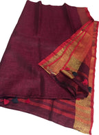 Maroon Bhagalpur Pure Linen Saree - Luxurion World
