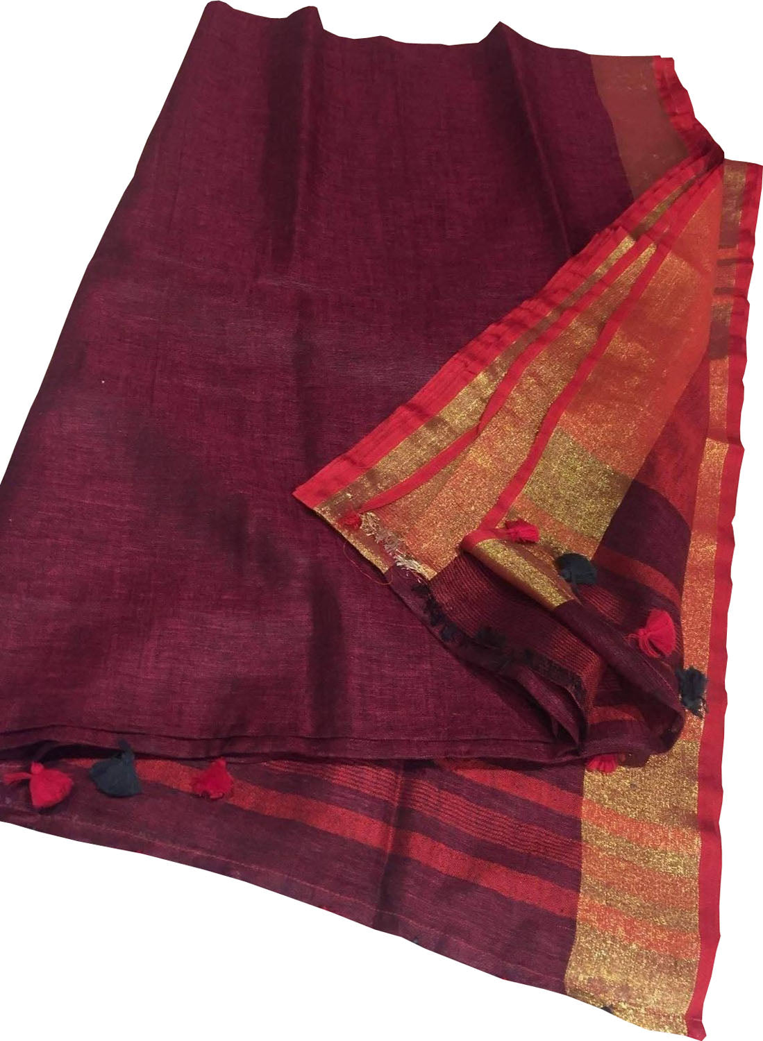 Maroon Bhagalpur Pure Linen Saree - Luxurion World