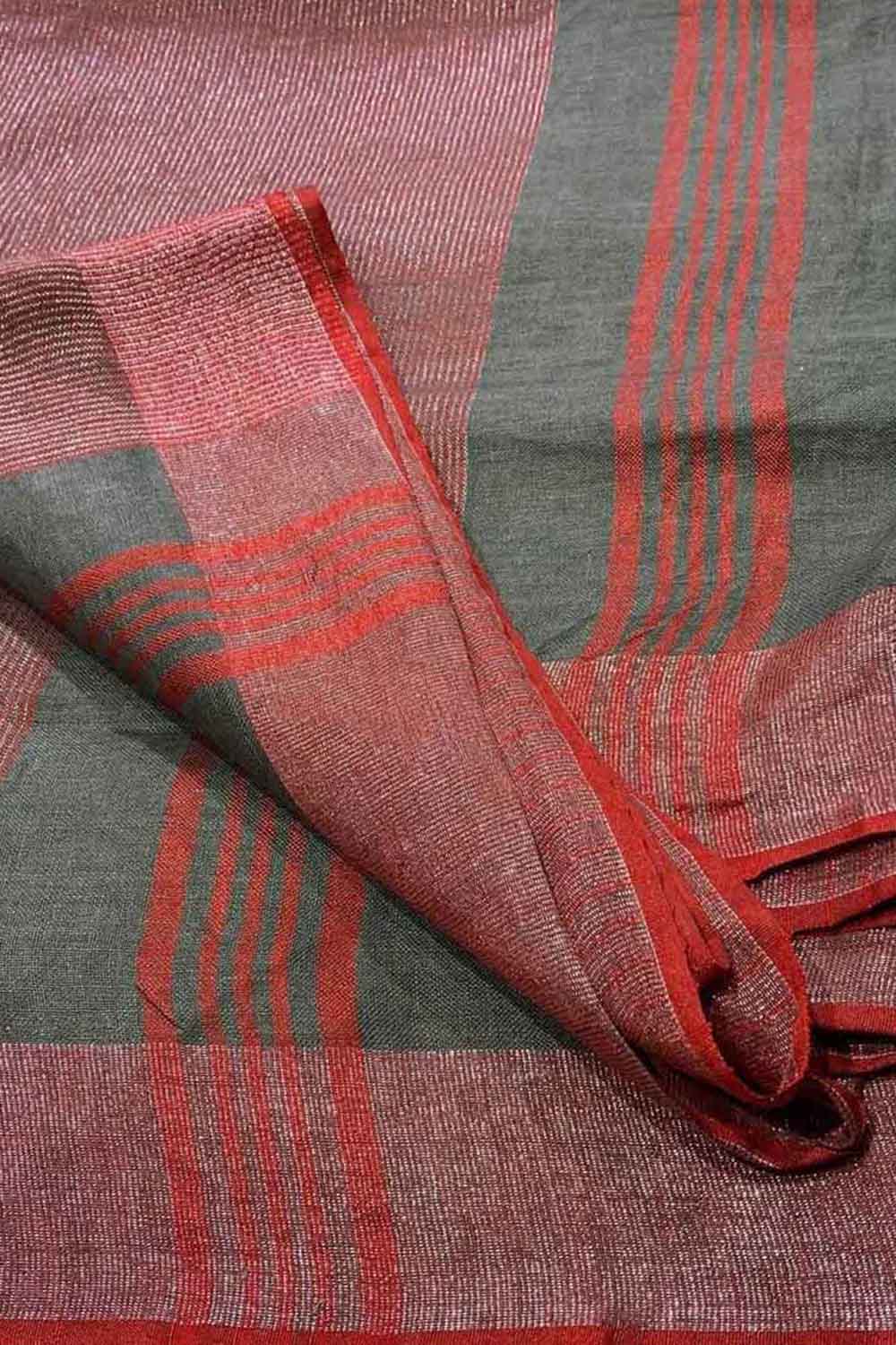 Black Bhagalpur Pure Linen Saree - Luxurion World