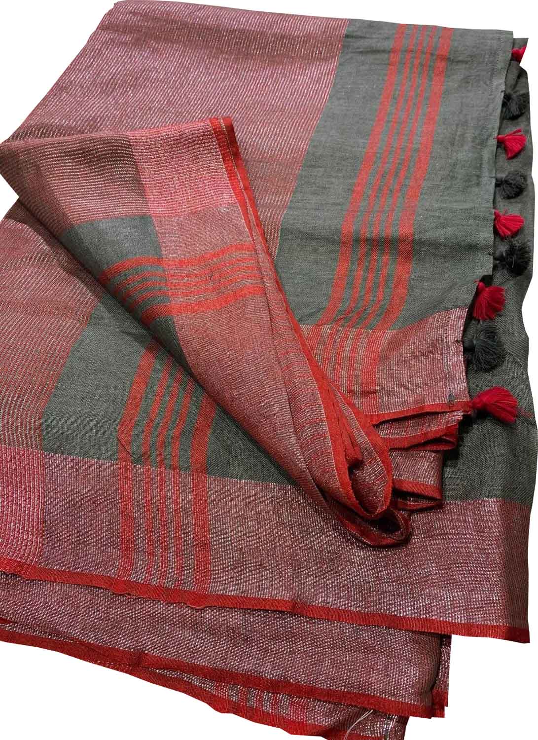 Black Bhagalpur Pure Linen Saree - Luxurion World