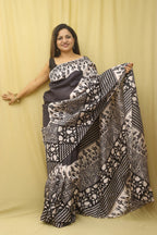 Elegant Black Block Printed Bishnupuri Silk Saree - Luxurion World