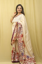 Pastel Block Printed Tussar Silk Saree: Elegant and Ethereal - Luxurion World