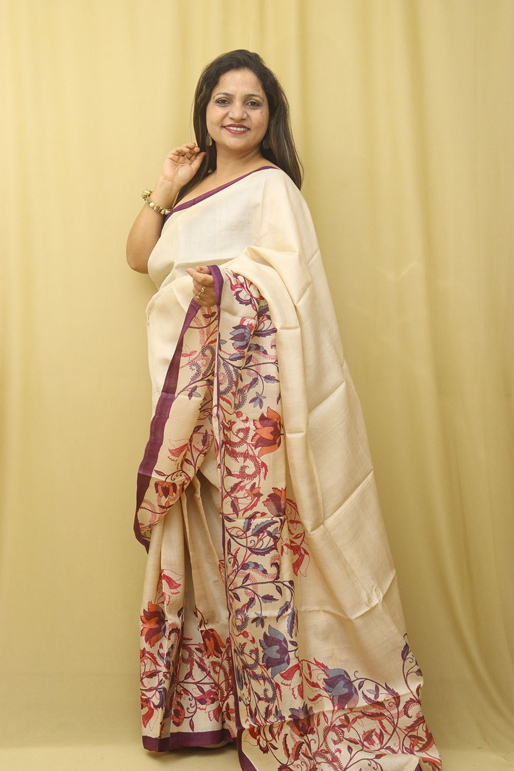 Pastel Block Printed Tussar Silk Saree: Elegant and Ethereal - Luxurion World