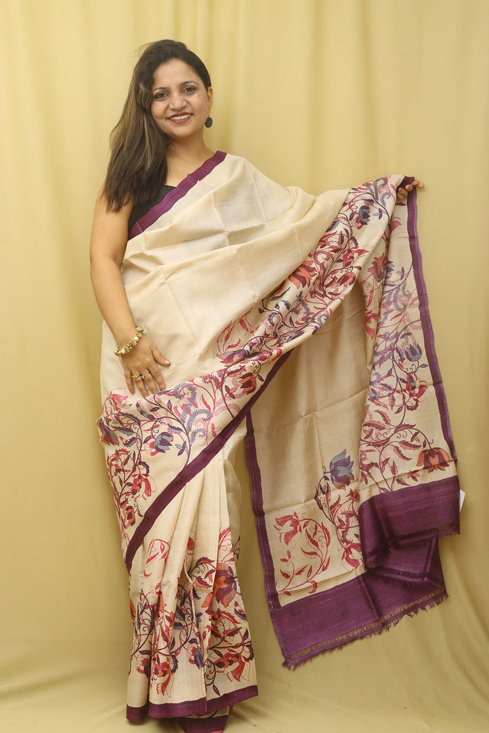 Pastel Block Printed Tussar Silk Saree: Elegant and Ethereal - Luxurion World