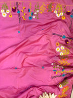 Beautiful Pink Bengal Khadi Cotton Embroidered Flower Design Saree - Luxurion World