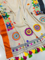 Elegant White Bengal Khadi Cotton Embroidered Saree - Luxurion World