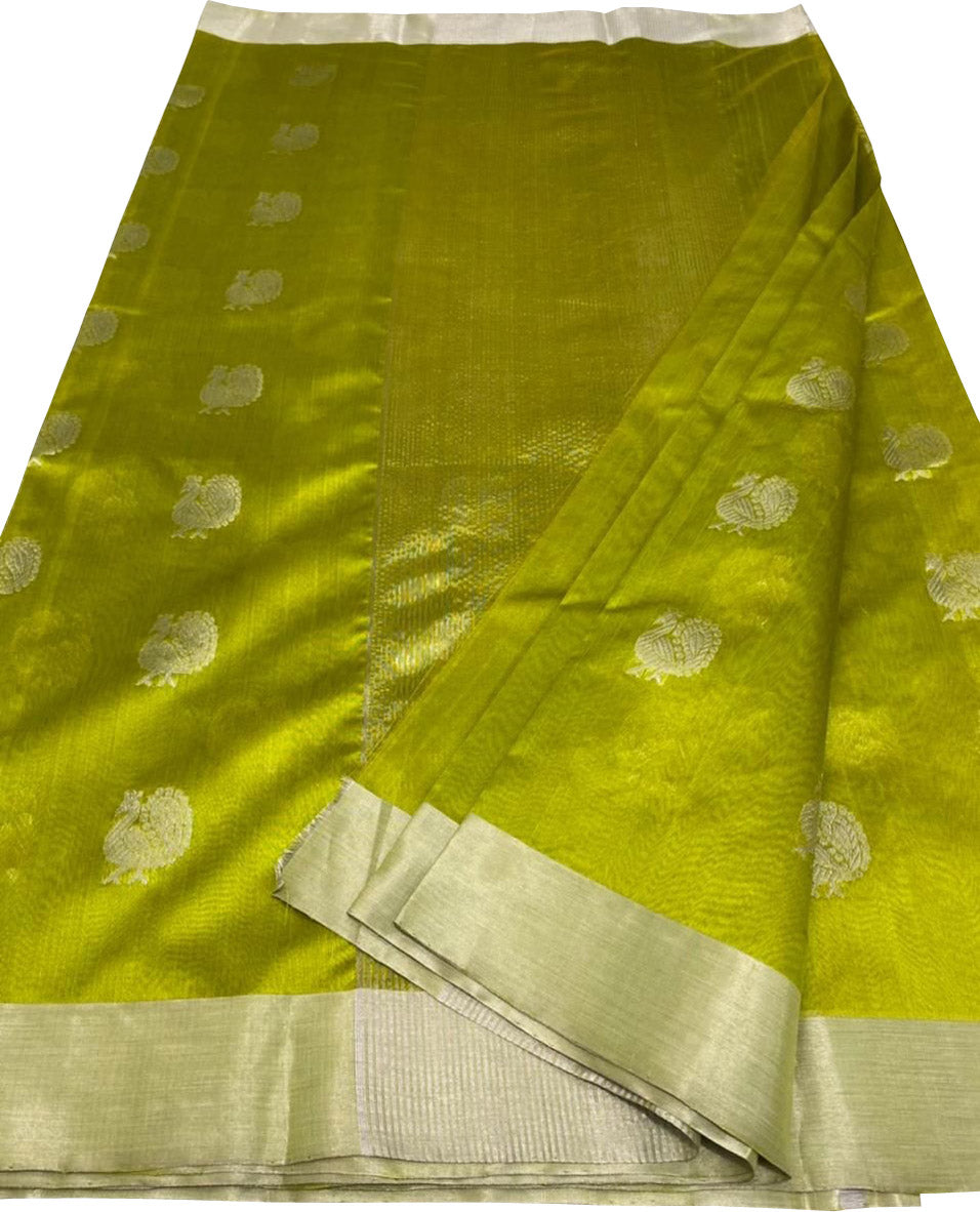 Green Chanderi Handloom Pure Katan Silk Saree - Luxurion World