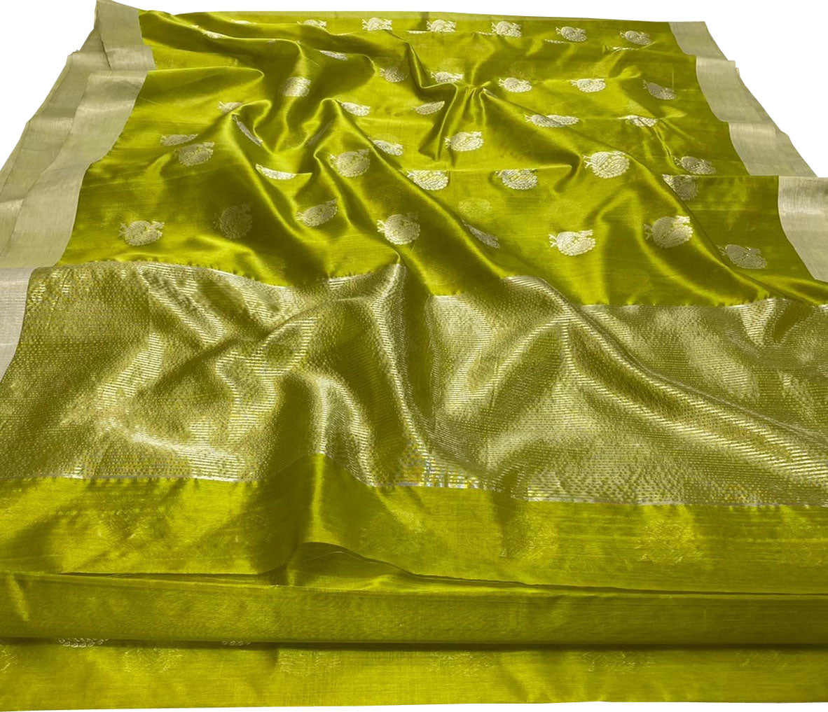 Green Chanderi Handloom Pure Katan Silk Saree - Luxurion World