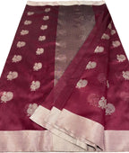 Maroon Chanderi Handloom Pure Katan Silk Saree - Luxurion World