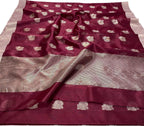 Maroon Chanderi Handloom Pure Katan Silk Saree - Luxurion World
