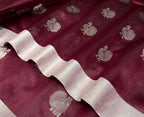 Maroon Chanderi Handloom Pure Katan Silk Saree - Luxurion World