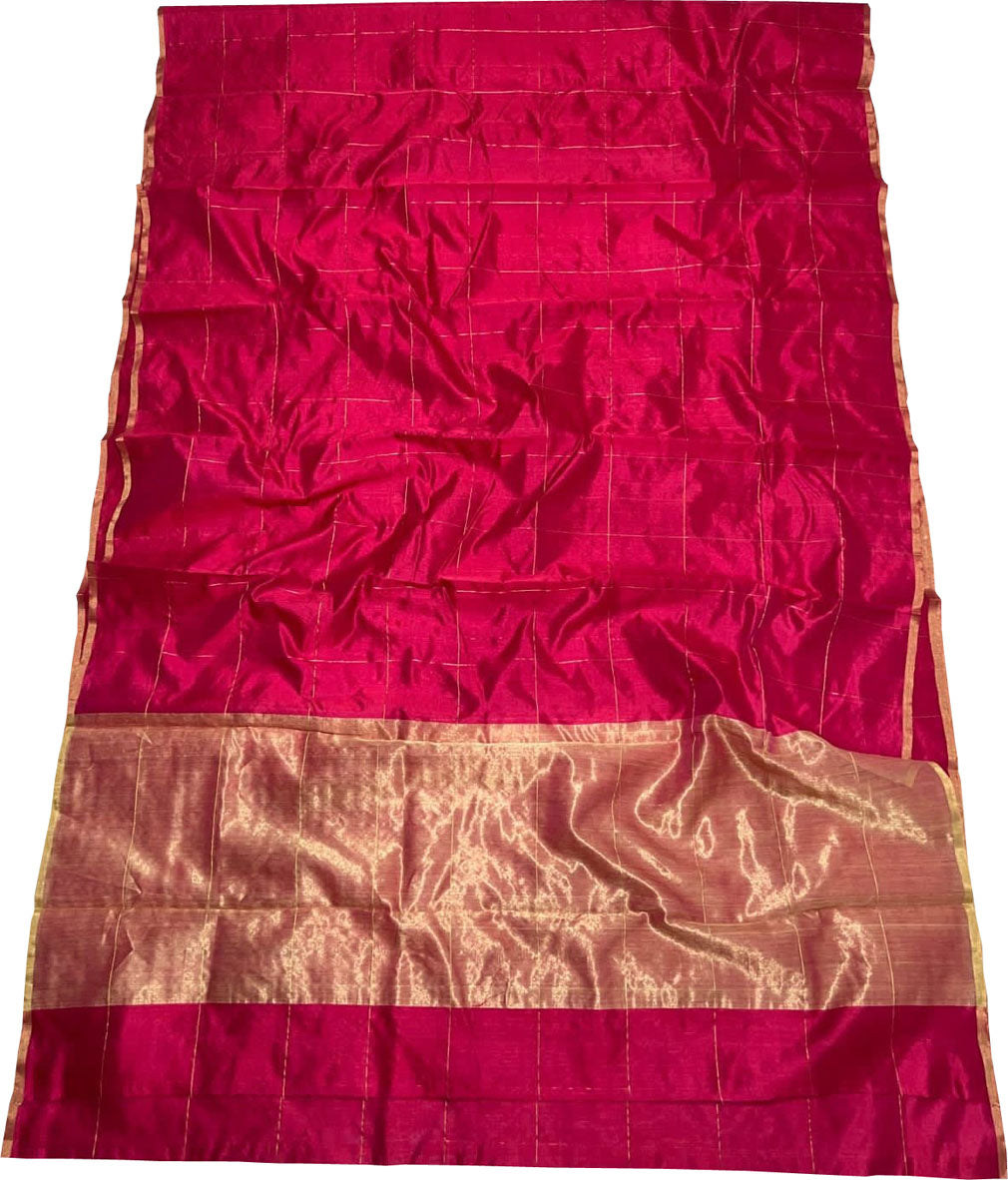 Pink Chanderi Handloom Pure Katan Silk Saree - Luxurion World