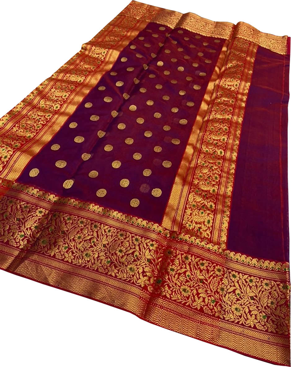 Purple Chanderi Handloom Pure Katan Silk Saree - Luxurion World