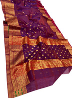 Purple Chanderi Handloom Pure Katan Silk Saree - Luxurion World