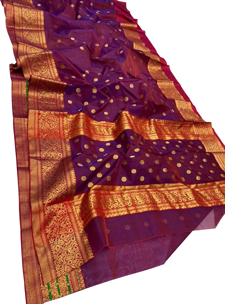 Purple Chanderi Handloom Pure Katan Silk Saree - Luxurion World