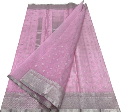 Exquisite Pink Chanderi Handloom Silk Saree - Luxurion World