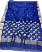Blue Chanderi Handloom Pure Pattu Silk Saree - Elegant and Luxurious - Luxurion World