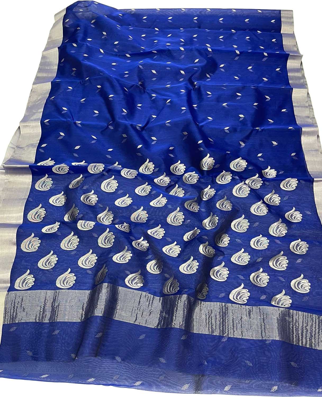Blue Chanderi Handloom Pure Pattu Silk Saree - Elegant and Luxurious - Luxurion World