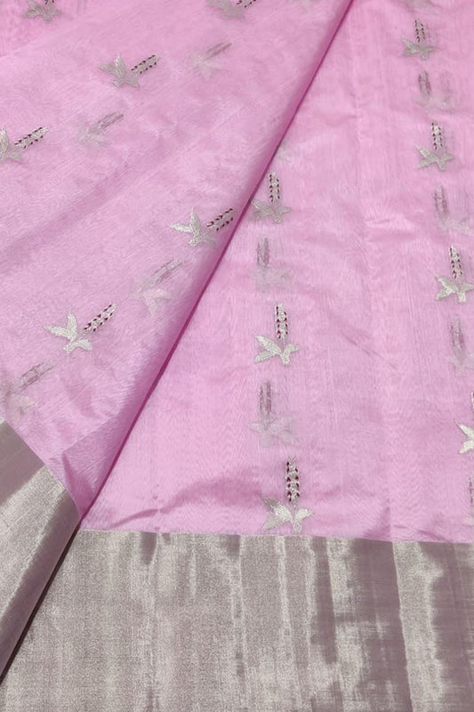Exquisite Pink Chanderi Handloom Silk Saree - Luxurion World