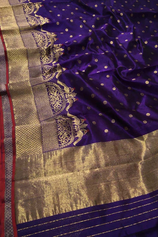 Blue Chanderi Handloom Pure Pattu Silk Saree - Elegant and Luxurious