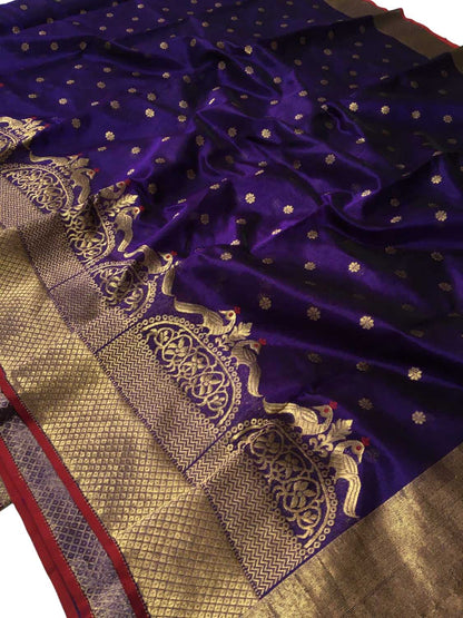 Blue Chanderi Handloom Pure Pattu Silk Saree - Elegant and Luxurious - Luxurion World