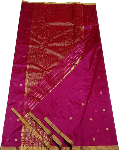 Exquisite Pink Chanderi Handloom Silk Saree - Luxurion World