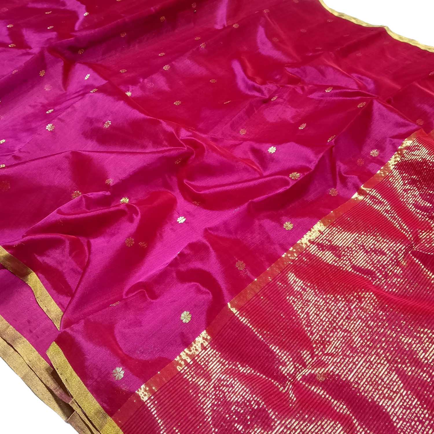 Exquisite Pink Chanderi Handloom Silk Saree - Luxurion World
