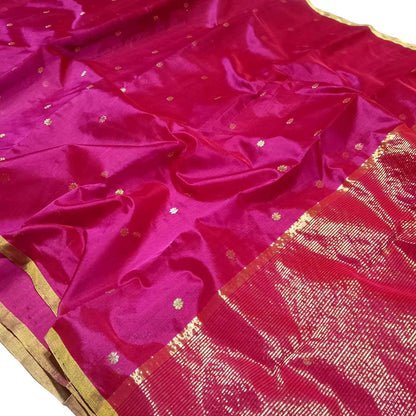 Exquisite Pink Chanderi Handloom Silk Saree - Luxurion World
