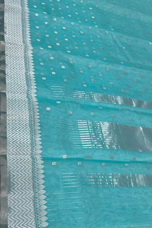 Blue Chanderi Handloom Silk Saree - Pure Elegance - Luxurion World