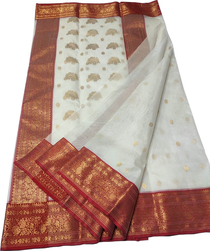 Elegant Off White Chanderi Silk Saree - Luxurion World