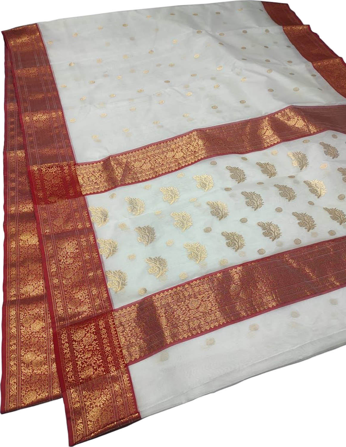 Elegant Off White Chanderi Silk Saree - Luxurion World