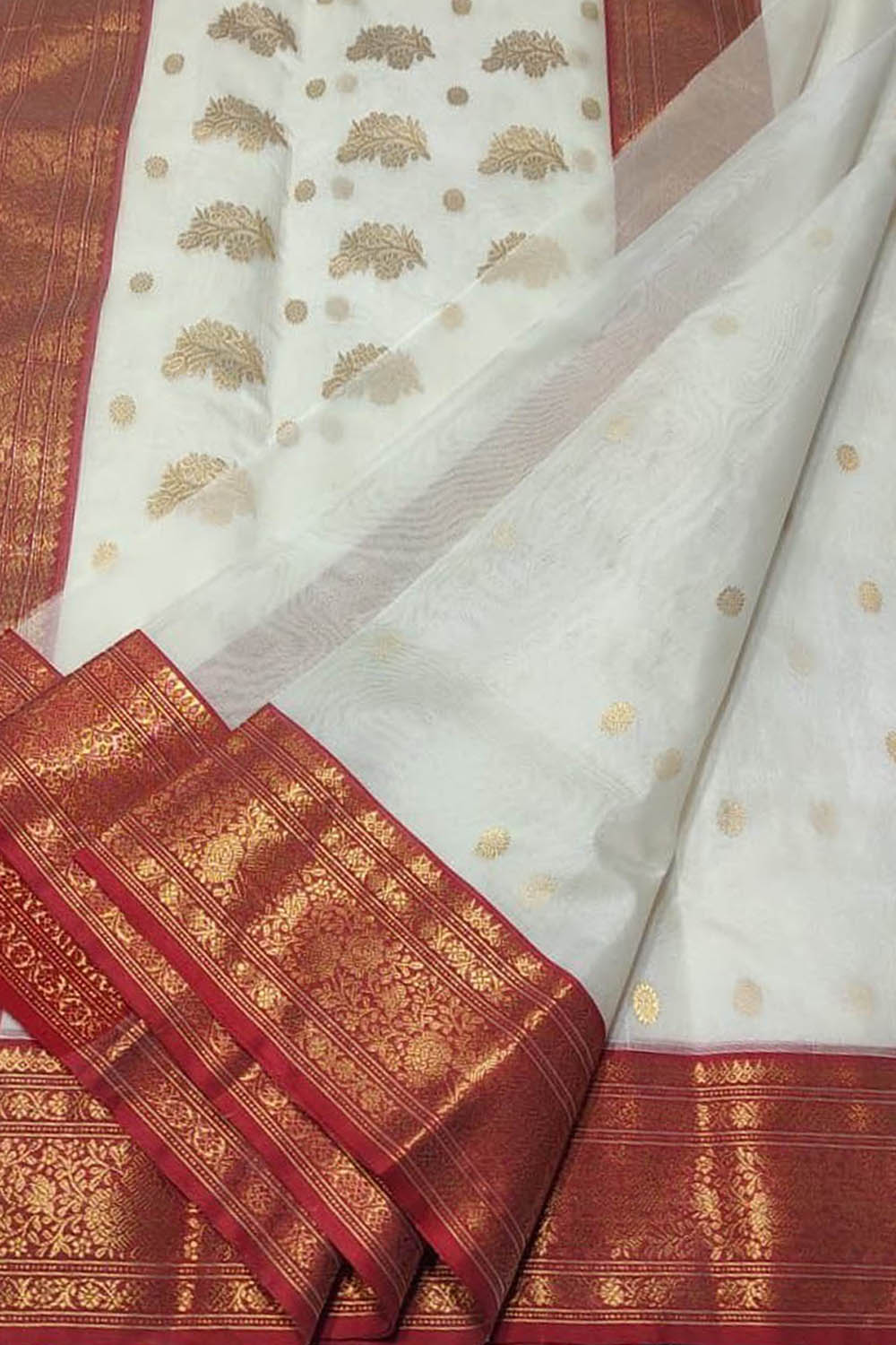 Elegant Off White Chanderi Silk Saree - Luxurion World