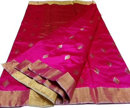 Exquisite Pink Chanderi Handloom Silk Saree - Luxurion World