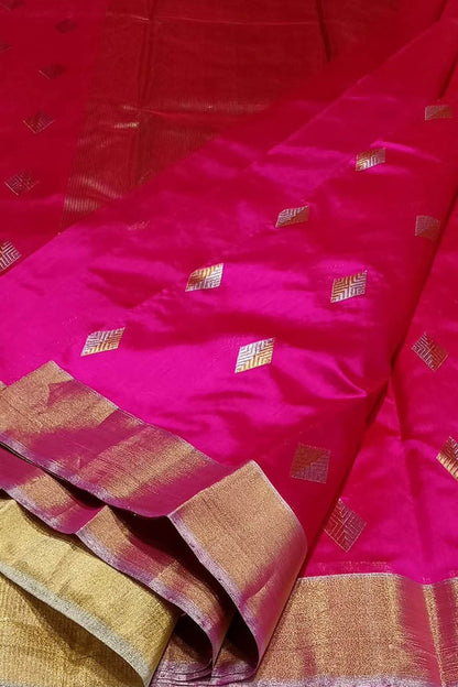 Exquisite Pink Chanderi Handloom Silk Saree - Luxurion World