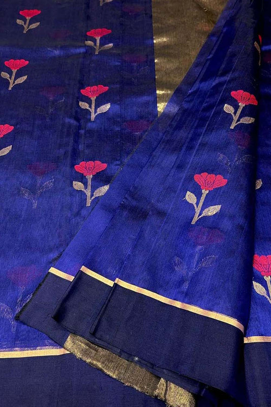 Blue Chanderi Handloom Silk Saree - Elegant and Pure - Luxurion World