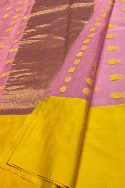 Beautiful Pink Chanderi Silk Saree - Handloom Perfection - Luxurion World
